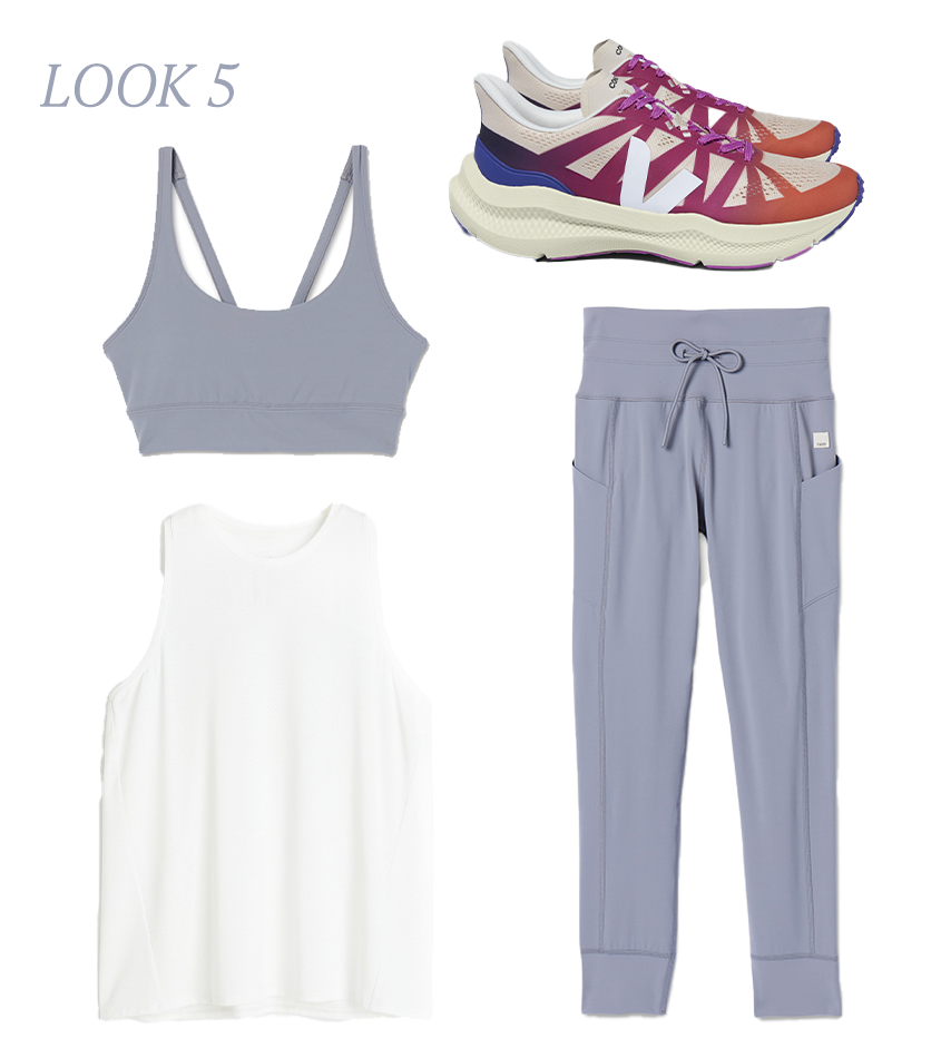 A matching activewear set in sage green featuring a sports bra and high-waisted leggings.