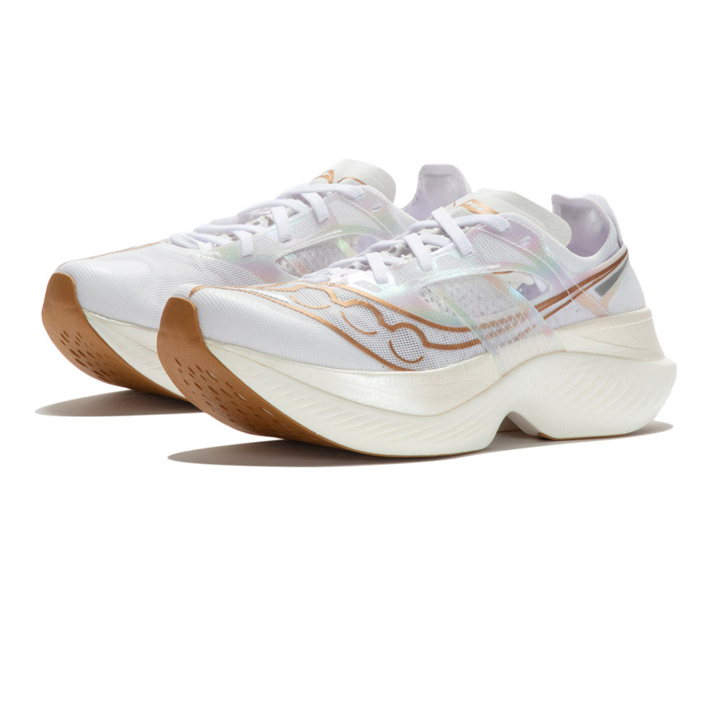 High-performance Saucony Endorphin Elite running shoes with aggressive sole profile.