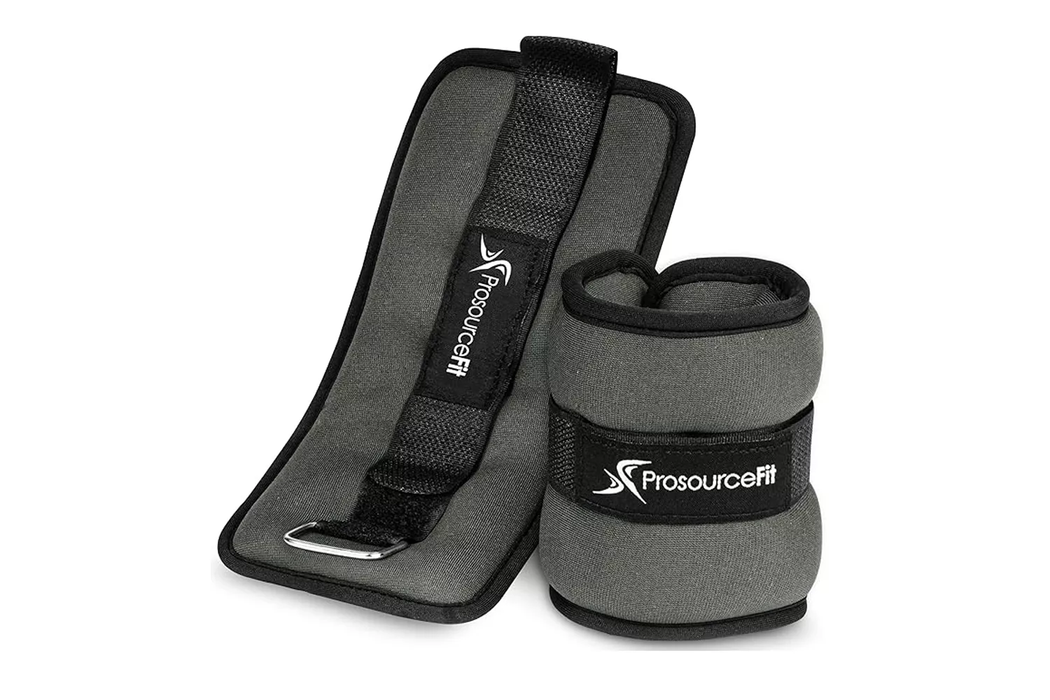 A pair of gray ProsourceFit ankle weights with thick adjustable straps.