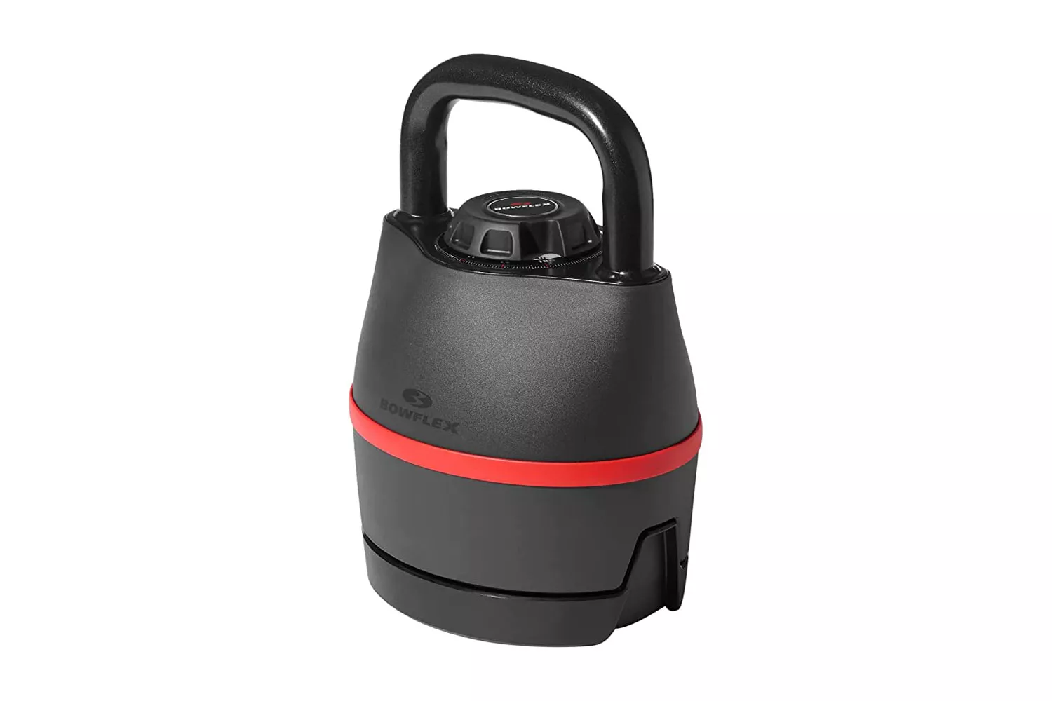 A Bowflex SelectTech 840 adjustable kettlebell showing the weight selection dial.