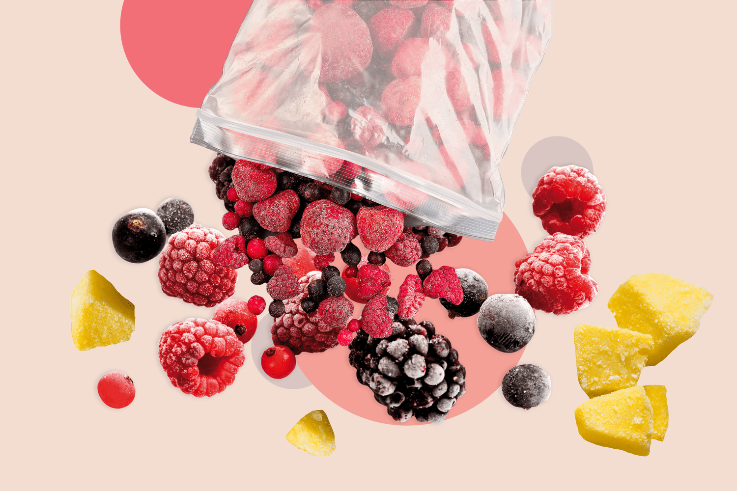 Conceptual illustration showing frozen fruits associated with safety recalls.
